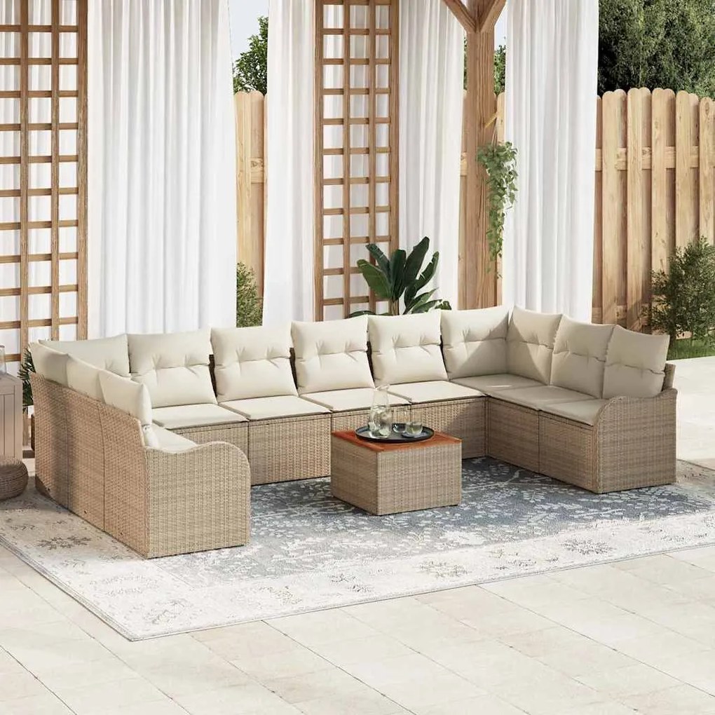 vidaXL Σετ Καναπέ Κήπου 11 pcs Beige, λευκό Μέγεθος Ρατάν, Υφασμα