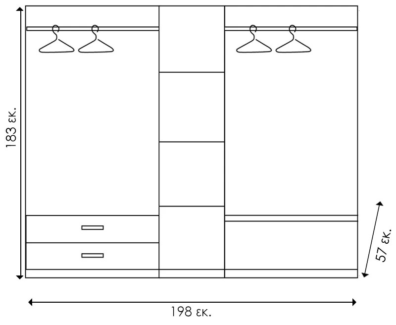 Ντουλάπα ρούχων πεντάφυλλη OLYMPUS pakoworld χρώμα castillo-toro 198x57x183εκ