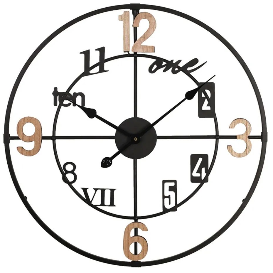 Ρολόι Τοίχου Plusser 351-000006 Φ60x2,5cm Natural-Black Inart Μέταλλο