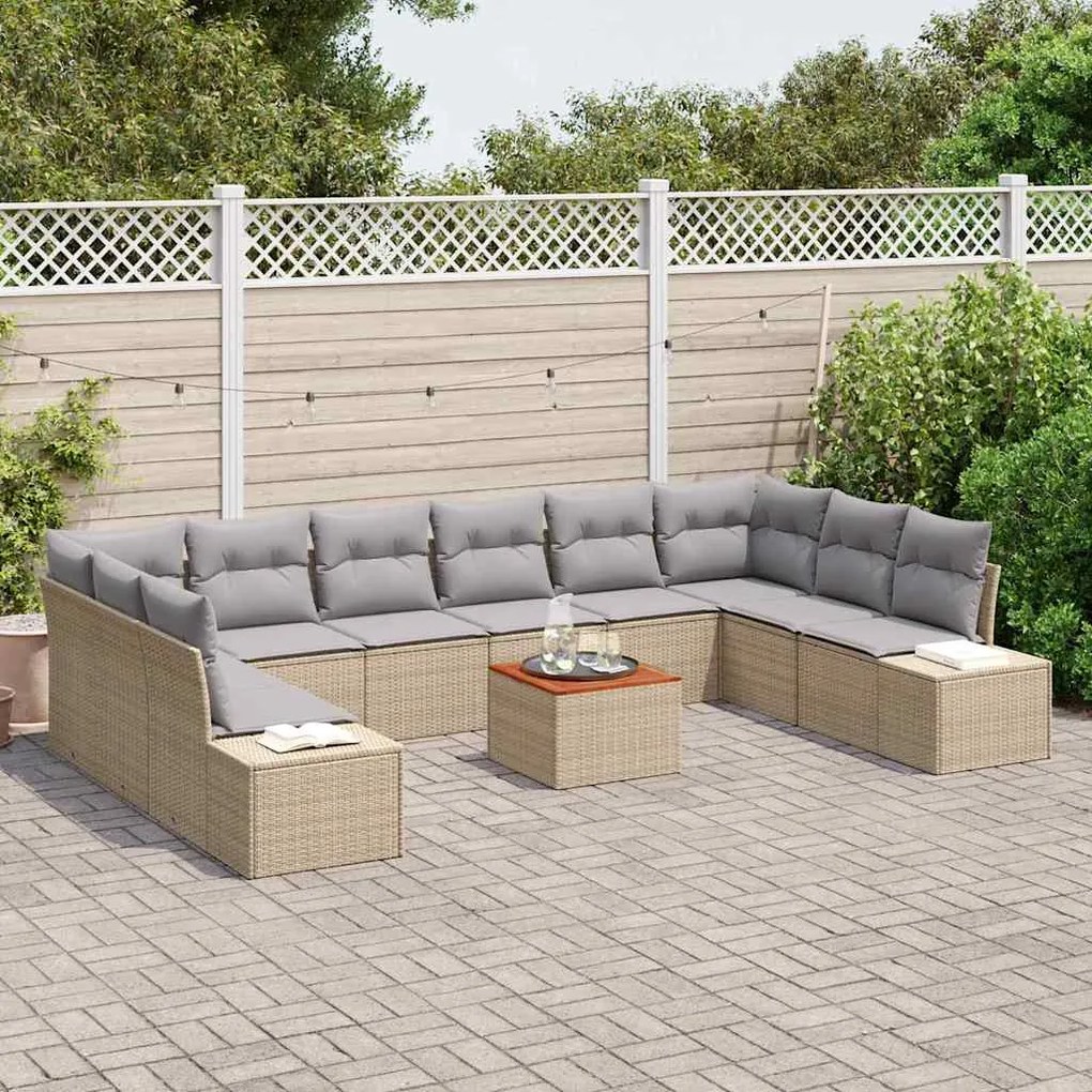 vidaXL Σετ Καναπέ Κήπου με μαξιλάρι 11 pcs Μπεζ Πολυ ράταν