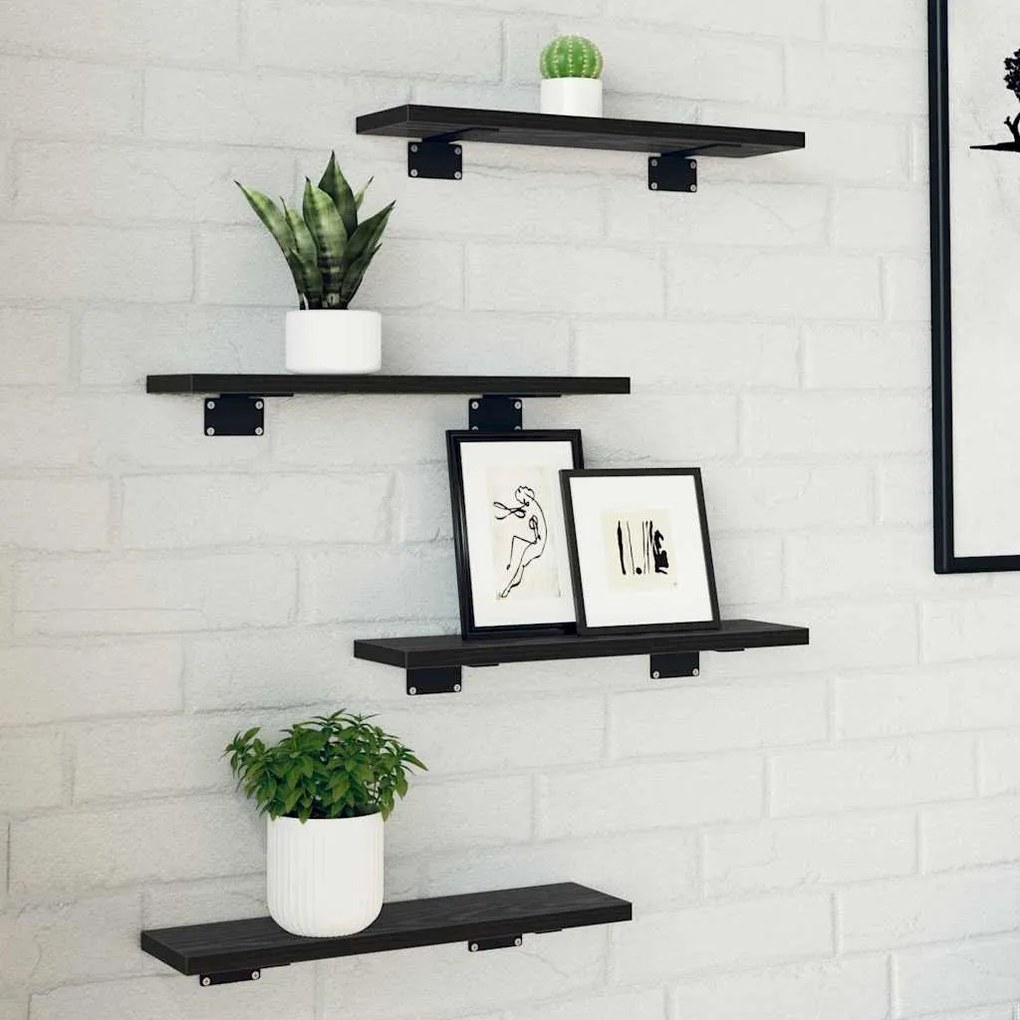 vidaXL Ράφι Βιβλίων 4 pcs Μαύρο 40 x 10 x 1.5 cm Επεξεργασμένο ξύλο