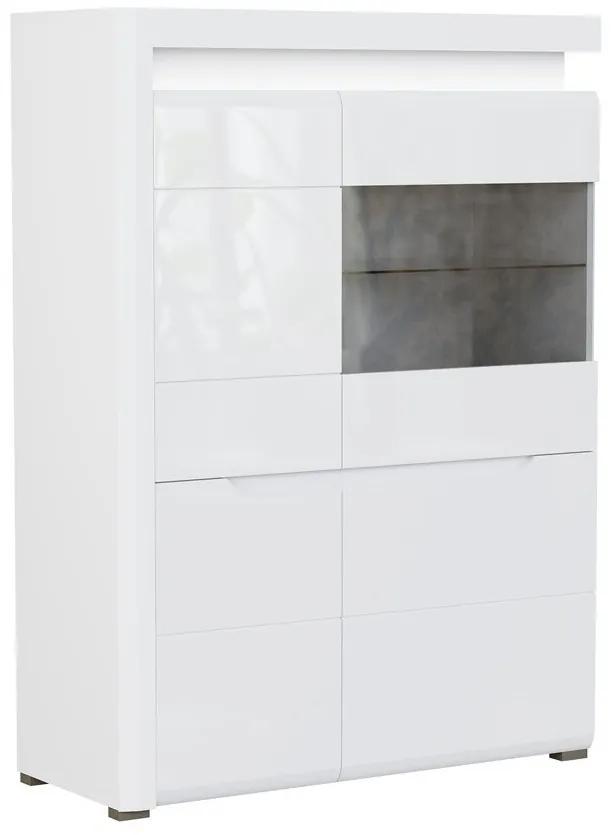 Βιτρίνα Orlando K104, Γυαλιστερό λευκό, Άσπρο, Με πόρτες, Ο αριθμός των θυρών: 2, 135x100x39cm | Epipla1.gr