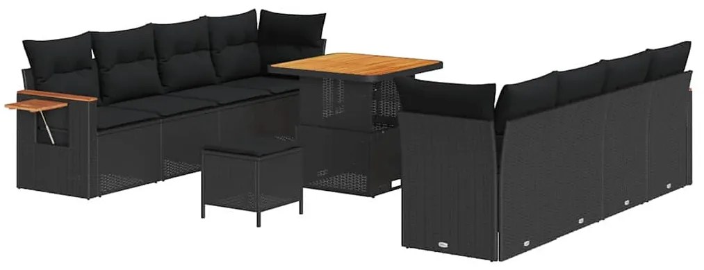 vidaXL Σετ Καναπέ Κήπου με μαξιλάρι 11 pcs Μαύρο 80 x 80 x 71 cm