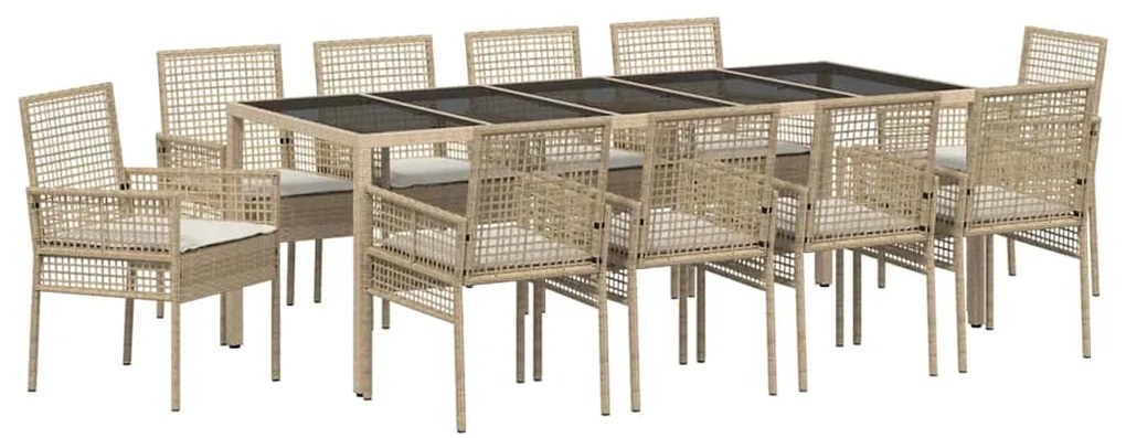 vidaXL Σέτ φαγητού για κήπο 11 pcs Μπεζ Πολυ ράταν