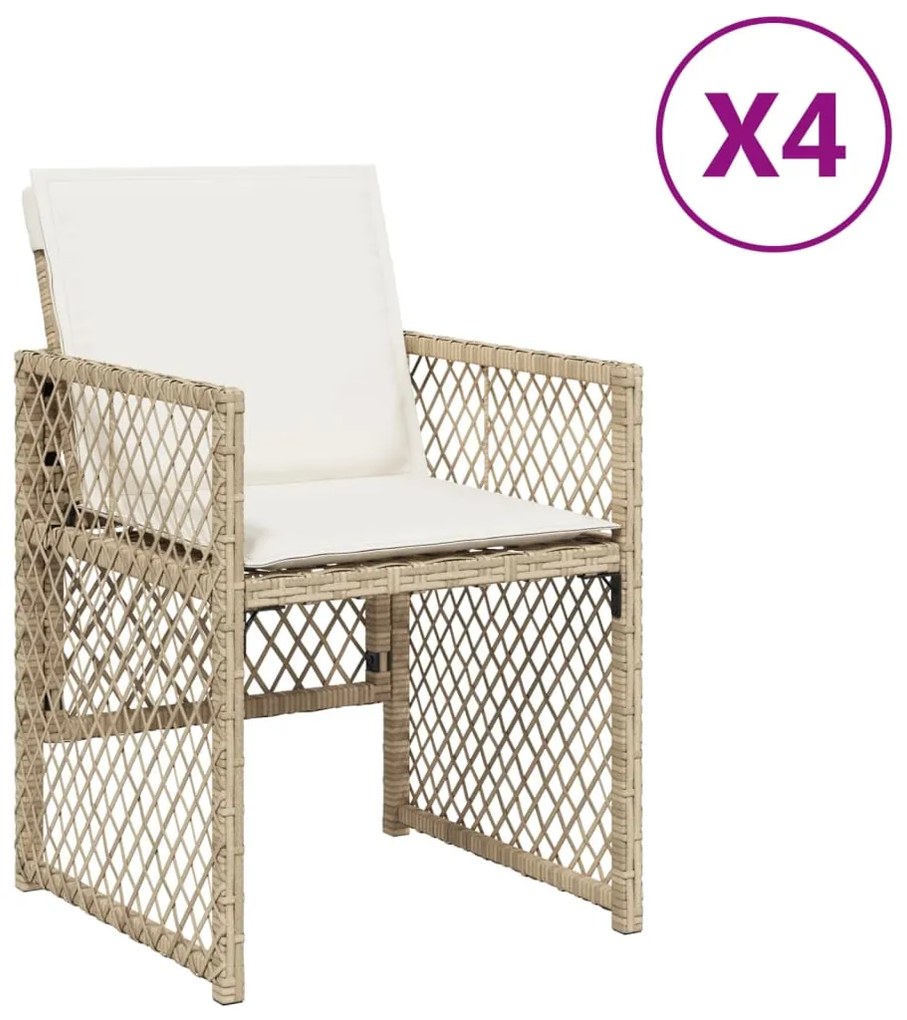 vidaXL Καρέκλες Κήπου 4 τεμ. Μπεζ Συνθετικό Ρατάν με Μαξιλάρια