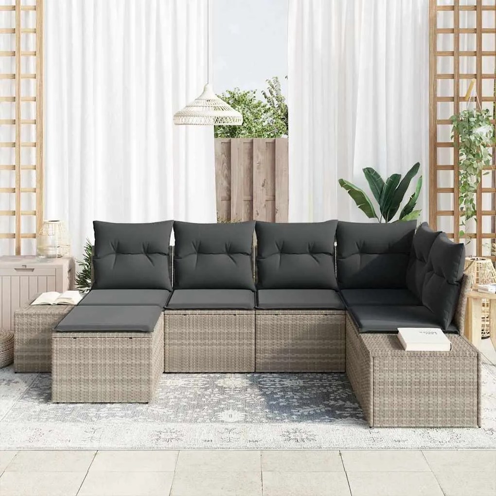 vidaXL Σετ Καναπέ Κήπου με μαξιλάρι 6 pcs Ανοιχτό γκρι Πολυ ράταν