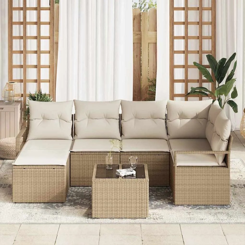 vidaXL Σετ Καναπέ Κήπου 7 pcs Μπεζ Πολυ ράταν
