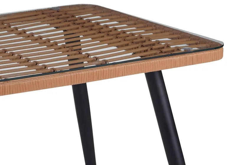 Τραπέζι Naoki pakoworld γυάλινο- pe rattan σε φυσική απόχρωση με μαυρα πόδια 140x80x78εκ