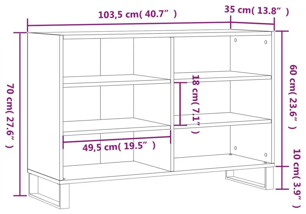 Ραφιέρα Γυαλιστερή Λευκή 103,5 x 35 x 70 εκ. από Επεξεργ. Ξύλο - Λευκό