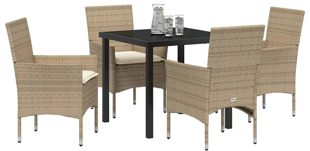 vidaXL Σέτ φαγητού για κήπο με μαξιλάρι 5 pcs Μπεζ Πολυ ράταν