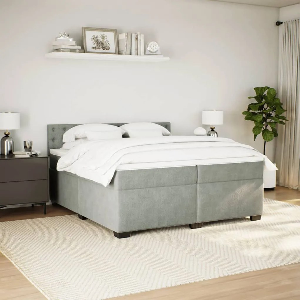 vidaXL Κρεβάτι Boxspring με Στρώμα Ανοιχτό Γκρι 200x200 εκ. Βελούδινο