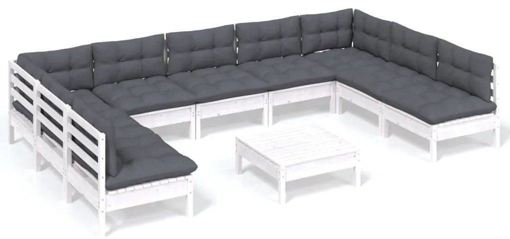 vidaXL Σαλόνι Κήπου Σετ 10 Τεμαχίων Λευκό από Ξύλο Πεύκου με Μαξιλάρια