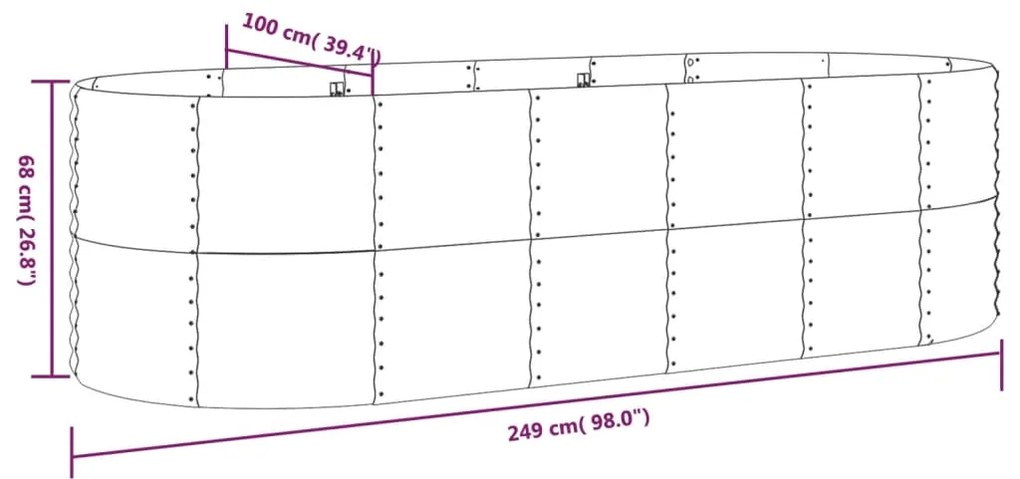 vidaXL Ζαρντινιέρα Ασημί 249x100x68 εκ. Γαλβανισμένος χάλυβας