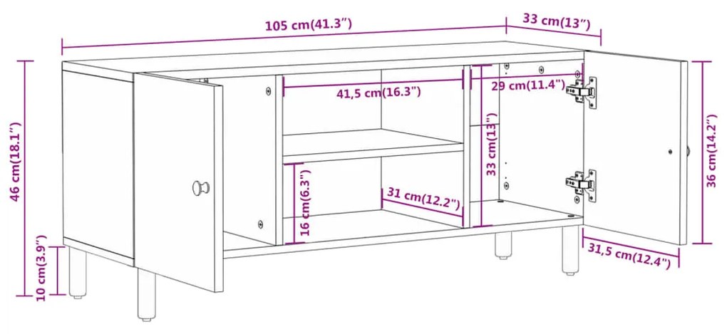 ΈΠΙΠΛΟ ΤΗΛΕΟΡΑΣΗΣ 105 X 33 X 46 ΕΚ. ΑΠΟ ΜΑΣΙΦ ΞΥΛΟ ΜΑΝΓΚΟ 356891