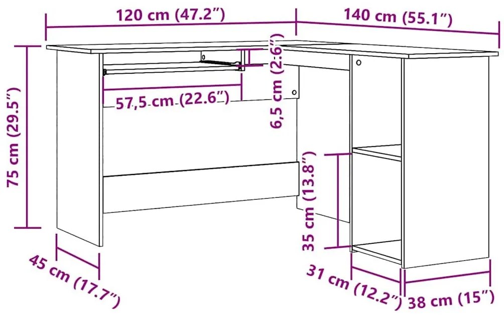 Γραφείο Γωνιακό Τεχνίτης Δρυς 120x140x75 εκ Επεξεργασμένο Ξύλο - Καφέ