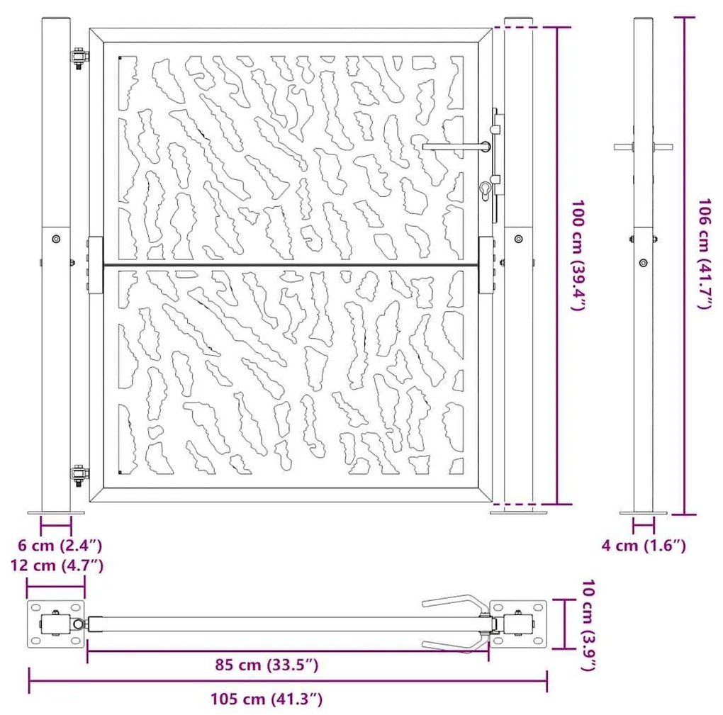 Πύλη κήπου 105x105 cm από διαβρωμένο χάλυβα με σχέδιο ίχνος - Καφέ