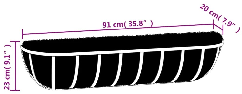 vidaXL Ζαρντινιέρες Τοίχου 2 τεμ. Μαύρες 91 x 20 x 23 εκ. από Ατσάλι