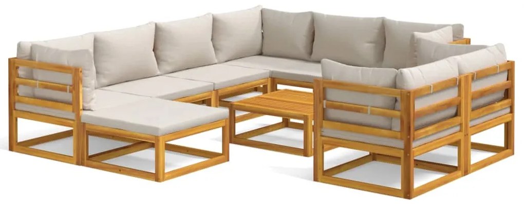 vidaXL Σαλόνι Κήπου Σετ 10 Τεμαχίων Μασίφ Ξύλο με Αν. Γκρι Μαξιλάρια