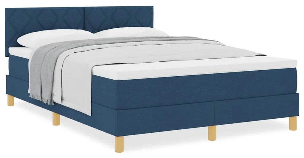 vidaXL Κρεβάτι box spring με στρώμα με στρώμα Μπλε 140 x 190 cm ύφασμα