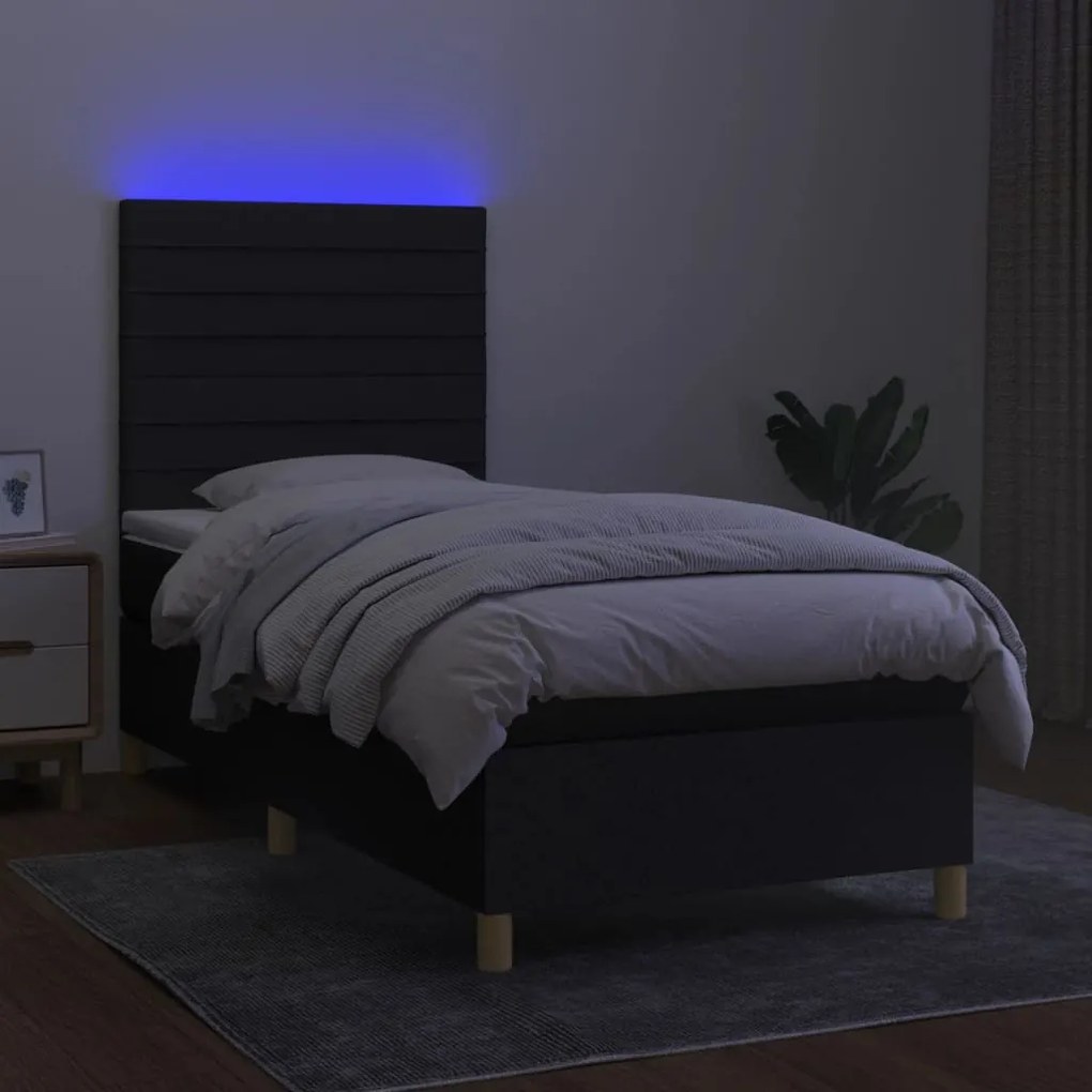 ΚΡΕΒΑΤΙ BOXSPRING ΜΕ ΣΤΡΩΜΑ &amp; LED ΜΑΥΡΟ 100X200 ΕΚ. ΥΦΑΣΜΑΤΙΝΟ 3135495