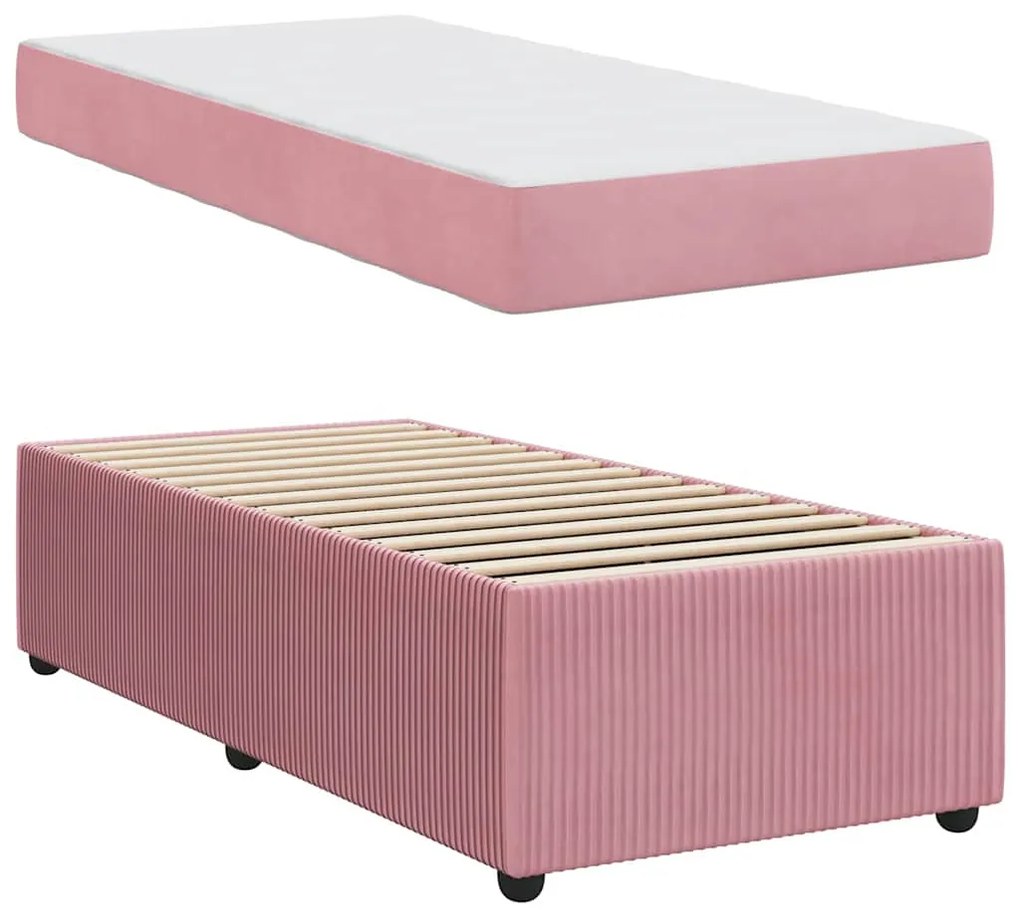 vidaXL Σκελετός κρεβατιού με στρώμα Άλλο Ροζ 90 x 200 cm Βελούδο
