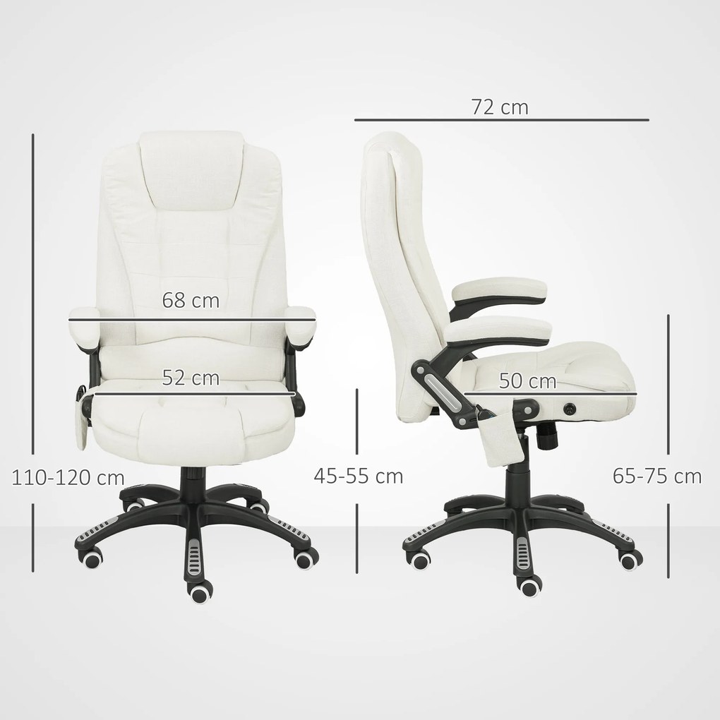 Vinsetto Εργονομική καρέκλα γραφείου με λειτουργία μασάζ, 68 x 72 x 110–120 cm, κρεμ λευκό