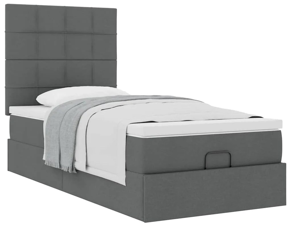 Οθωμανικό κρεβάτι με στρώμα σκούρο γκρι 90x190cm ύφασμα 3313120