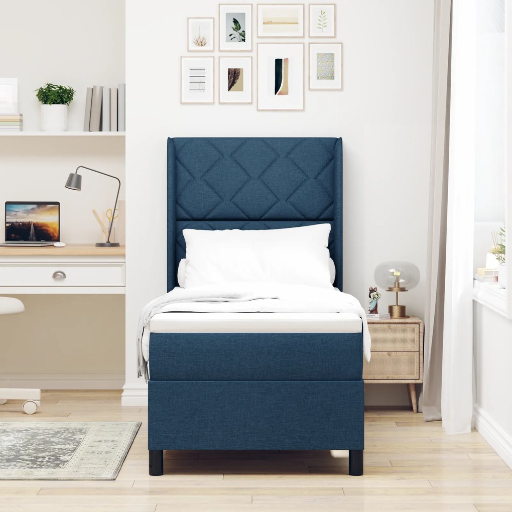 vidaXL Κρεβάτι Box Spring με Στρώμα σε Μπλε - 80x200 εκ. Υφασμάτινο