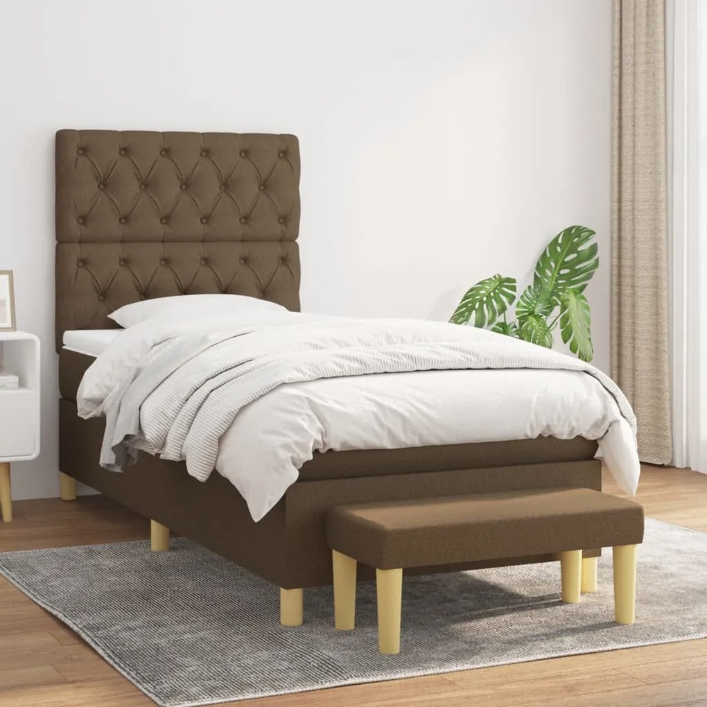 Κρεβάτι Boxspring με Στρώμα Σκούρο Καφέ 80x200 εκ. Υφασμάτινο - Καφέ