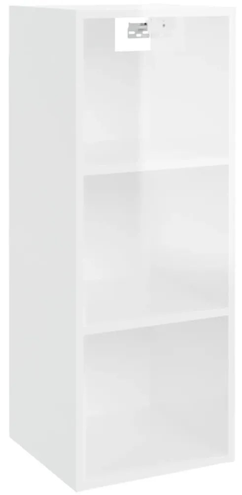 Ντουλάπι Τοίχου Γυαλιστερό Λευκό 34,5x32,5x90 εκ. Επεξεργ. Ξύλο - Λευκό