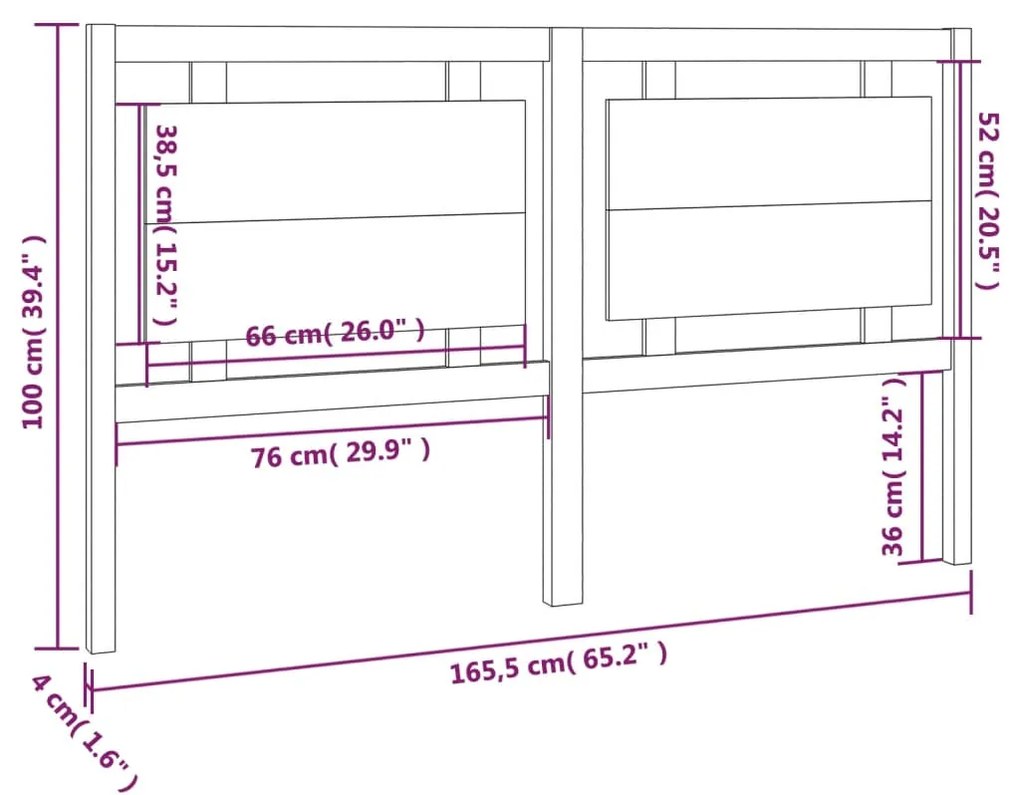 vidaXL Κεφαλάρι Κρεβατιού Λευκό 165,5 x 4 x 100 εκ. Μασίφ Ξύλο Πεύκου