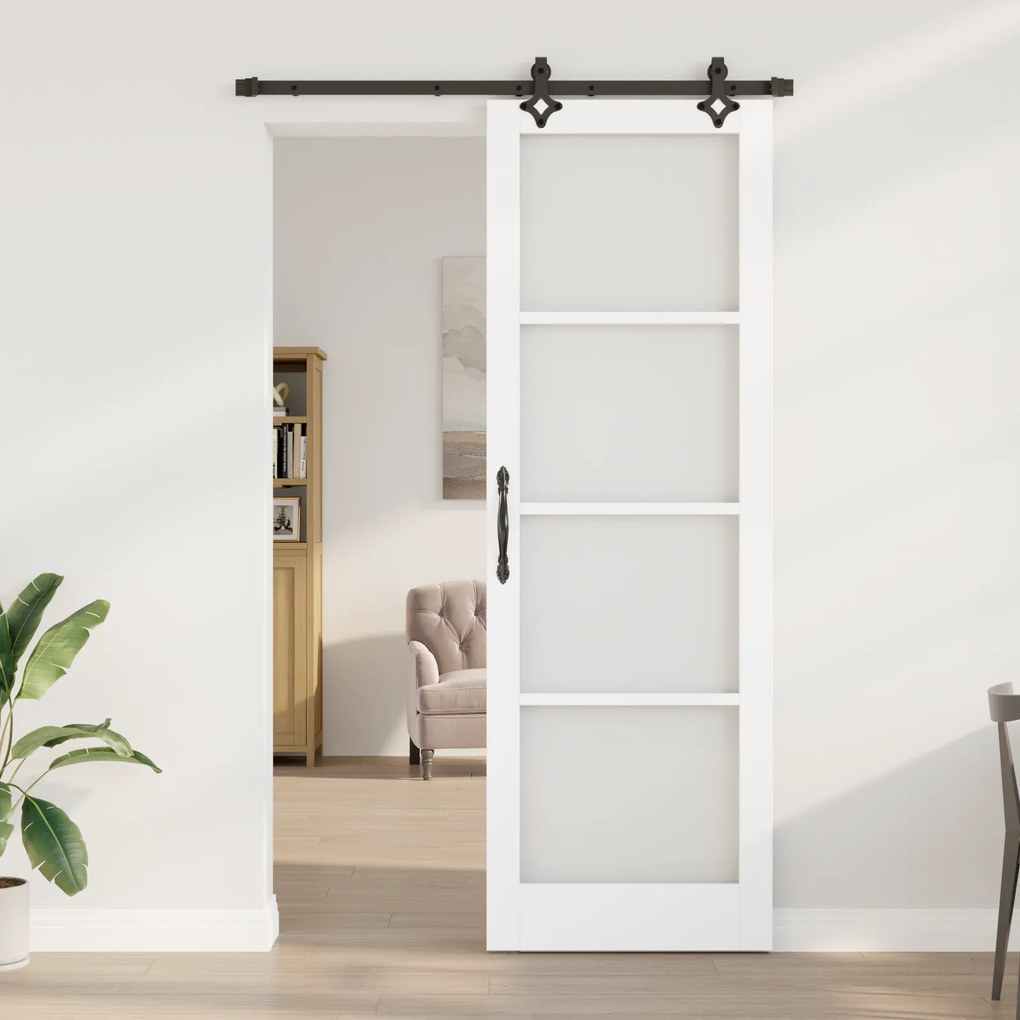 vidaXL Συρόμενη Πόρτα με Σετ Αξεσουαρ Λευκή 78x232 εκ. Συμπαγές Ξύλο Πεύκου