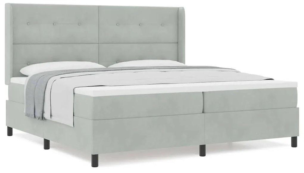 vidaXL Κρεβάτι με ελατήρια Ανοιχτό γκρι 200 x 200 cm Βελούδο