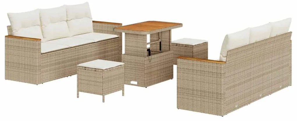 vidaXL Σετ Καναπέ Κήπου με μαξιλάρι 9 pcs Μπεζ Πολυ ράταν