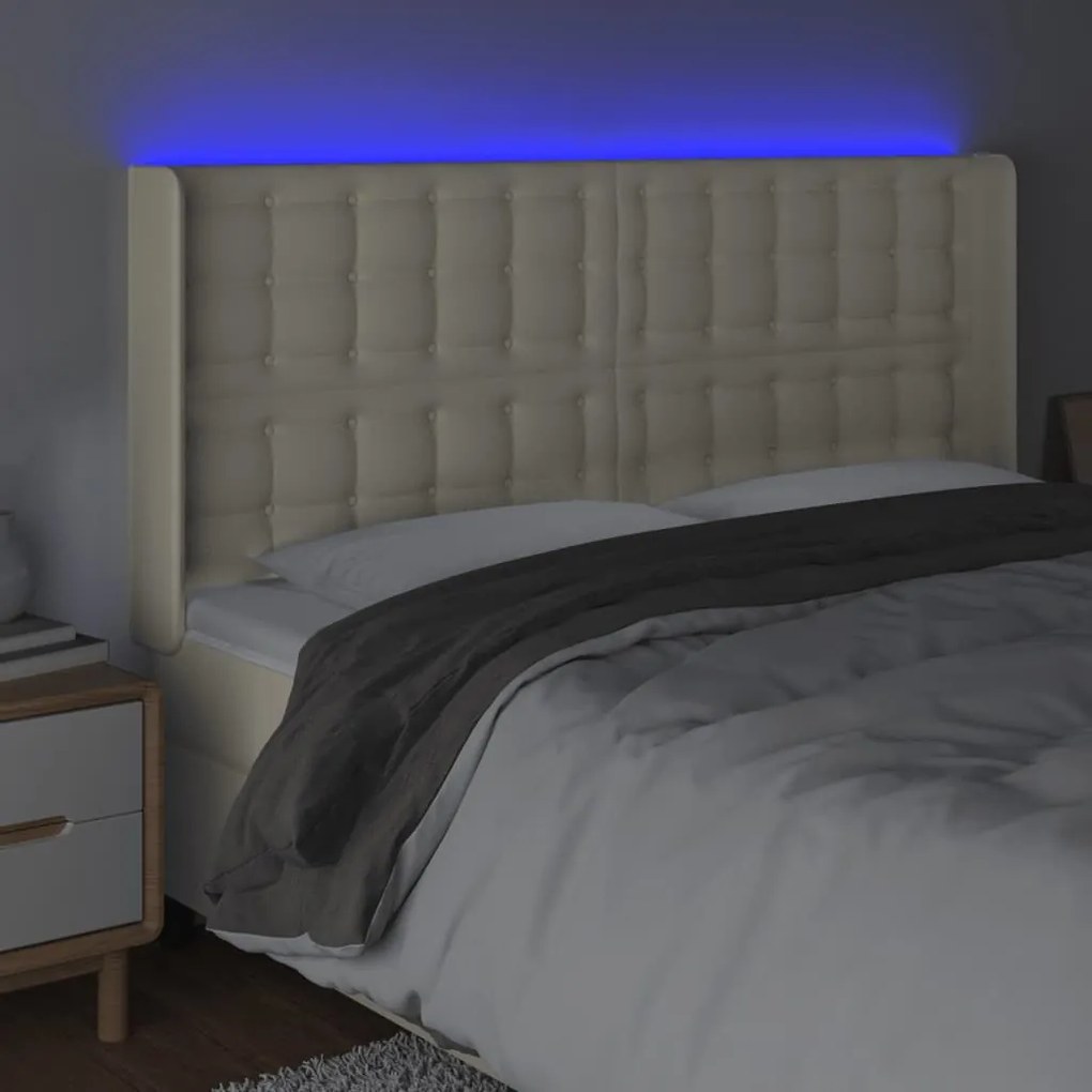 vidaXL Κεφαλάρι Κρεβατιού LED Κρεμ 203x16x118/128 εκ. Συνθετ. Δέρμα