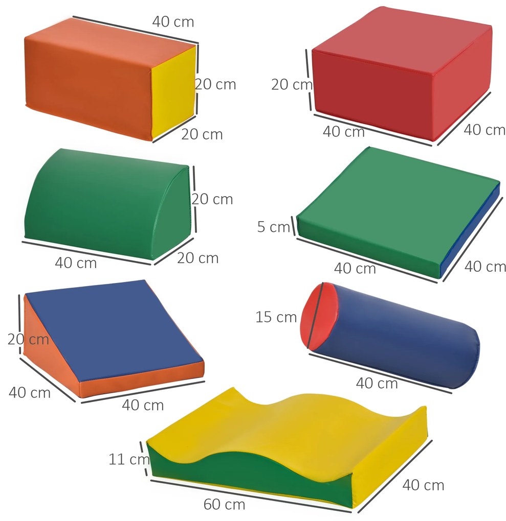 HOMCOM Μαλακά τουβλάκια, σετ 7 τεμαχίων, ασφαλές υλικό, μαλακό και εύκολο στη φροντίδα, αφρός, πολύχρωμο