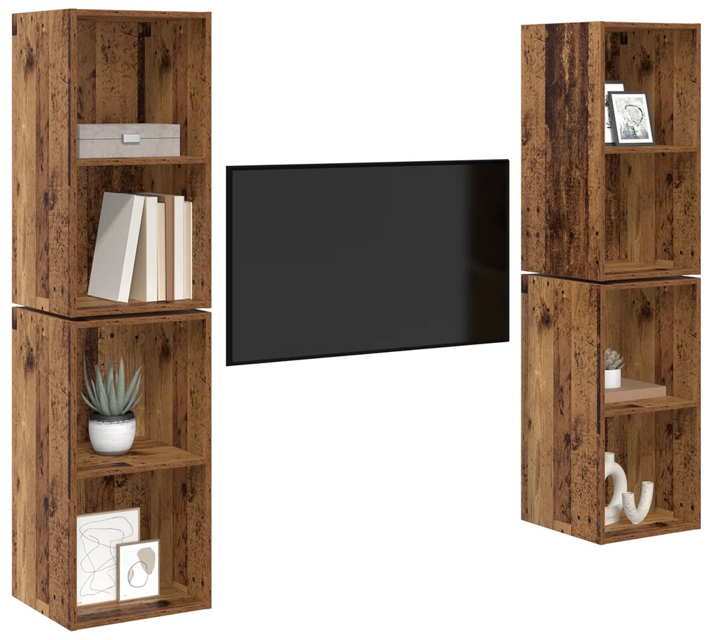 vidaXL Τηλεοπτική Κάβα Τοίχου 4 pcs Παλιό ξύλο 37 x 37 x 72 εκ