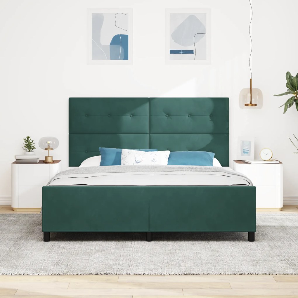 vidaXL Σκελετός Κρεβατιού Σκούρο πράσινο 180 x 200 cm Βελούδο