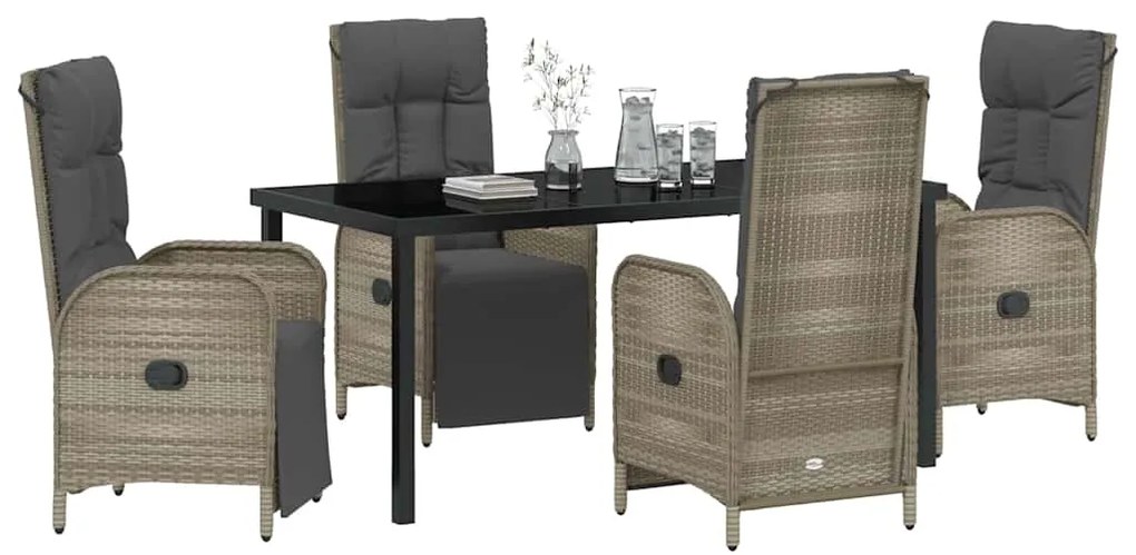 vidaXL Σέτ φαγητού για κήπο με μαξιλάρι 5 pcs Γκρι συνθετικό ρατάν