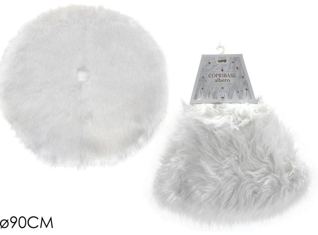 Χριστουγεννιάτικη Βάση Δέντρου Συνθετική Γούνα Λευκό Φ90cm