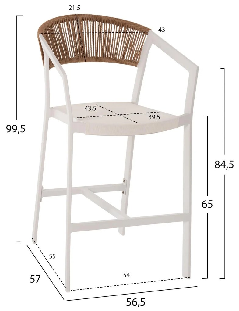 ΣΚΑΜΠΟ ΑΛΟΥΜΙΝΙΟΥ  ΜΕΣΑΙΟΥ ΥΨΟΥΣ RATTAN &amp; TEXTLINE ΛΕΥΚΟ ΜΠΕΖ 55x56,5x99 55x56.5x99 εκ.