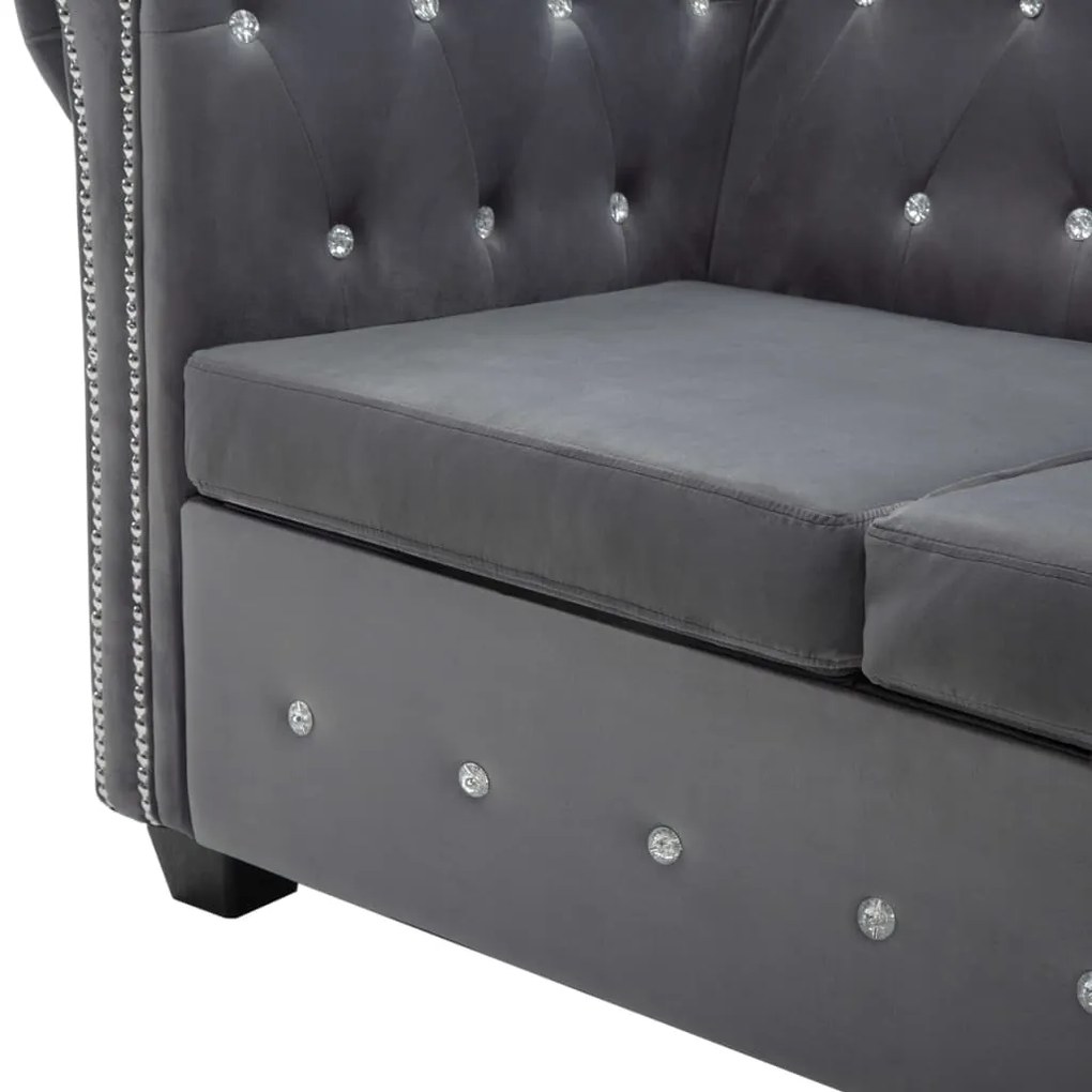 vidaXL Καναπές Τριθέσιος Chesterfield Γκρι 199 x 75 x 72 εκ. Βελούδο