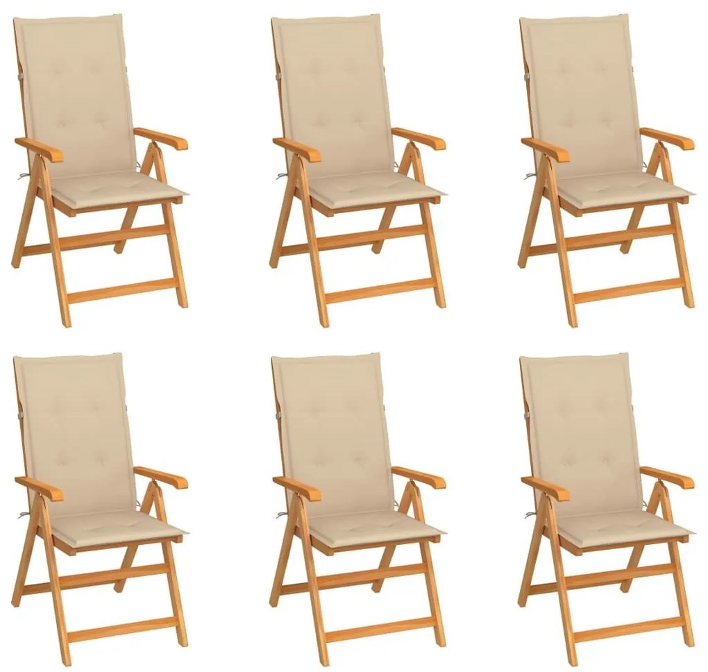 Καρέκλες Κήπου 6 Τεμαχίων από Μασίφ Ξύλο Teak με Μπεζ Μαξιλάρια - Μπεζ