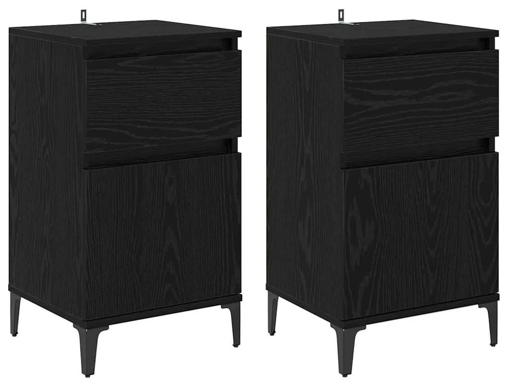 vidaXL Κομοδίνο 2 pcs Μαύρη δρυς 40 x 35 x 70 εκ. Επεξεργασμένο ξύλο