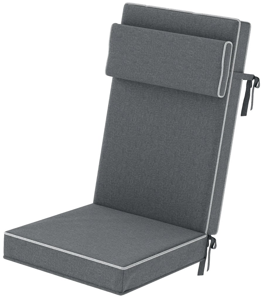 Outsunny Μαξιλάρι Καθίσματος 120 x 47 x 9,5 cm αδιάβροχο Μαξιλάρι Καρέκλας με κορδόνια, προσκέφαλο, UPF50+ Σκούρο Γκρι