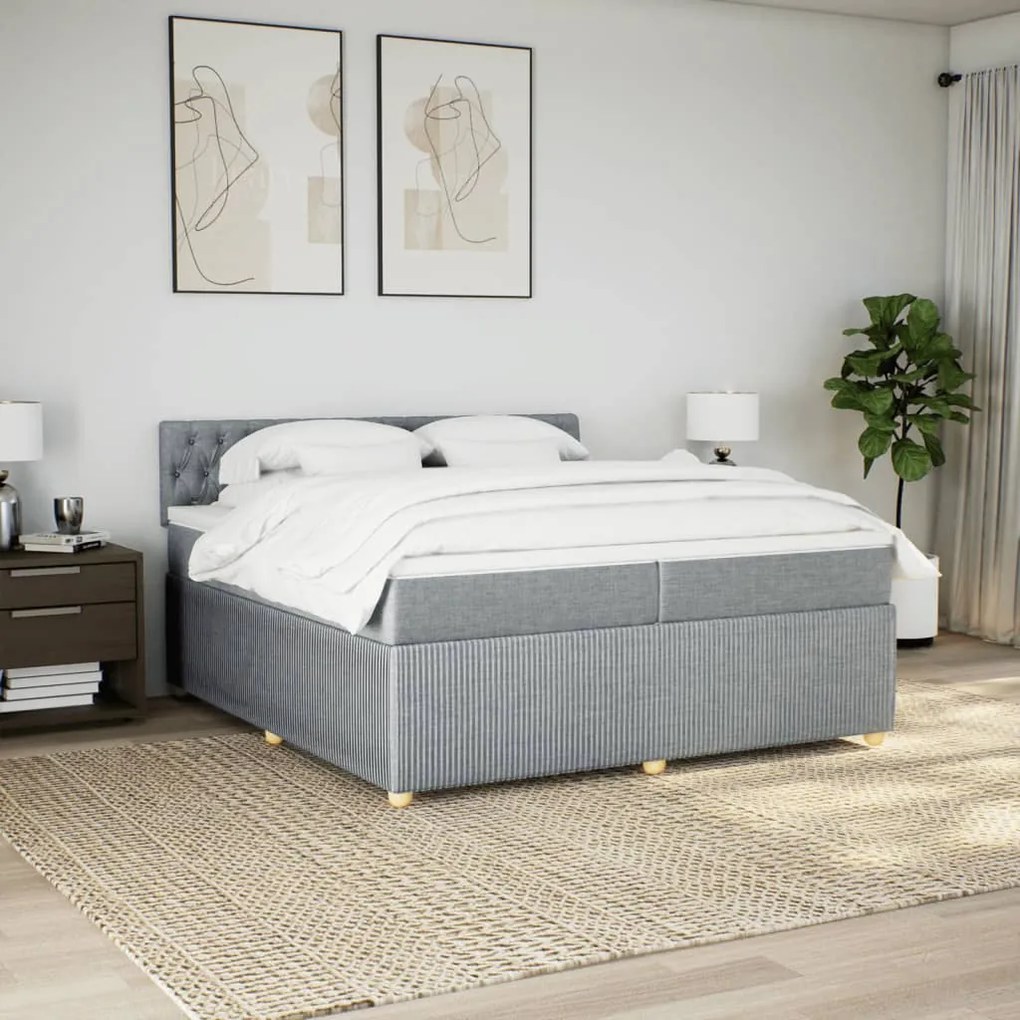 vidaXL Κρεβάτι Boxspring με Στρώμα Ανοιχτό Γκρι 200x200 εκ. Υφασμάτινο