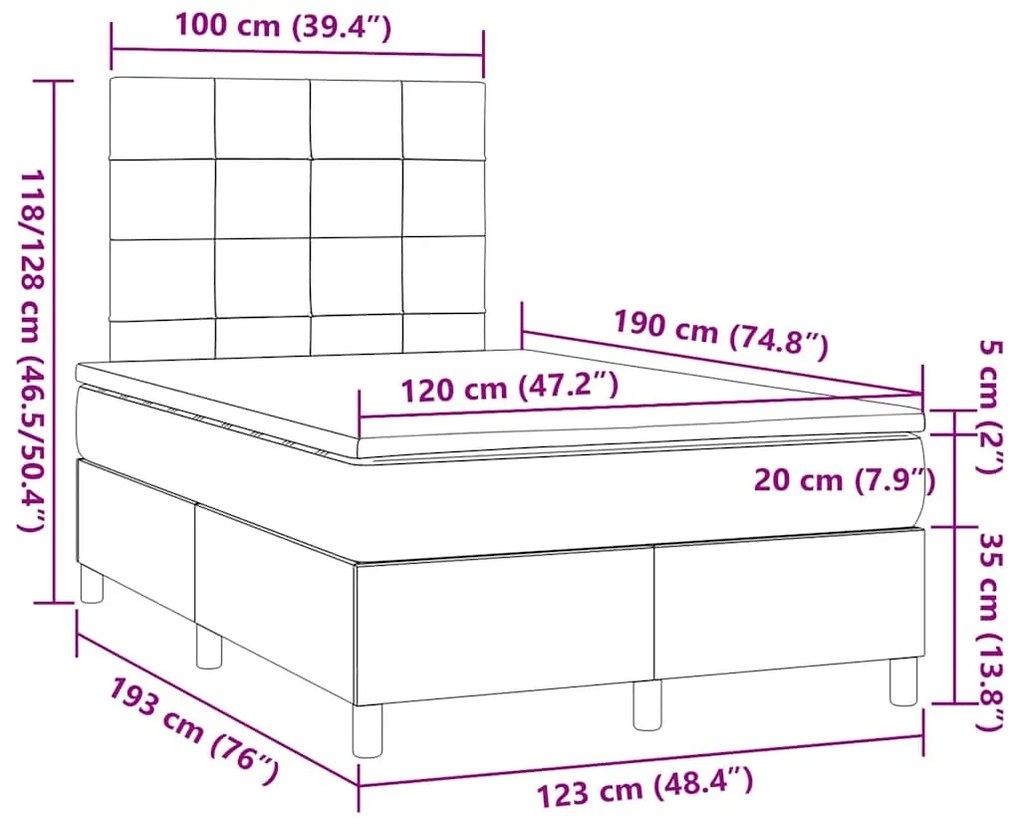 Κρεβάτι Boxspring με Στρώμα Κρεμ 120x190 εκ. Υφασμάτινο 3269935
