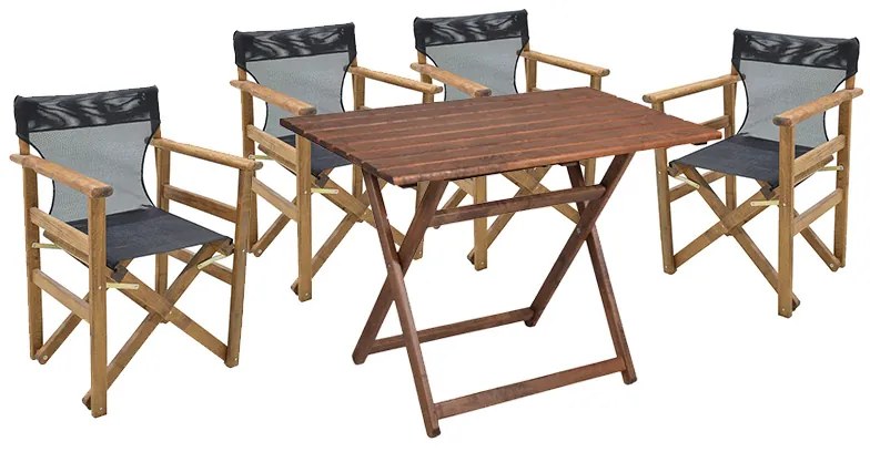 Intrahome Tραπεζαρία ANDESELLA σετ 5τμχ μασίφ ξύλο οξιάς καρυδί-πανί μαύρο 80x60x72εκ | SKU: INTRAPA-348111154