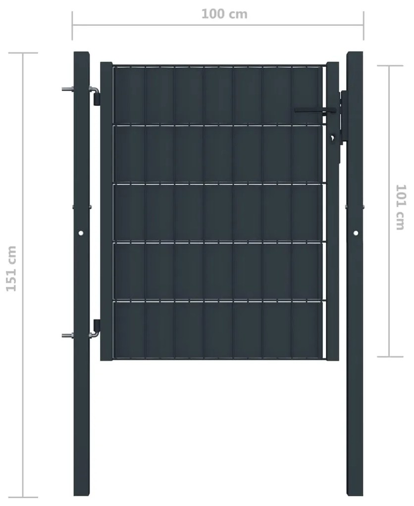 Πόρτα Περίφραξης Ανθρακί 100 x 101 εκ. από PVC / Ατσάλι   - Ανθρακί