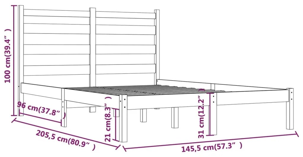 vidaXL Πλαίσιο Κρεβατιού Λευκό 140 x 200 εκ. από Μασίφ Ξύλο Πεύκου